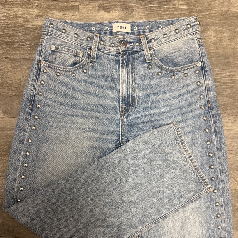 Pistola Light Blue Studded Straight Leg Jeans